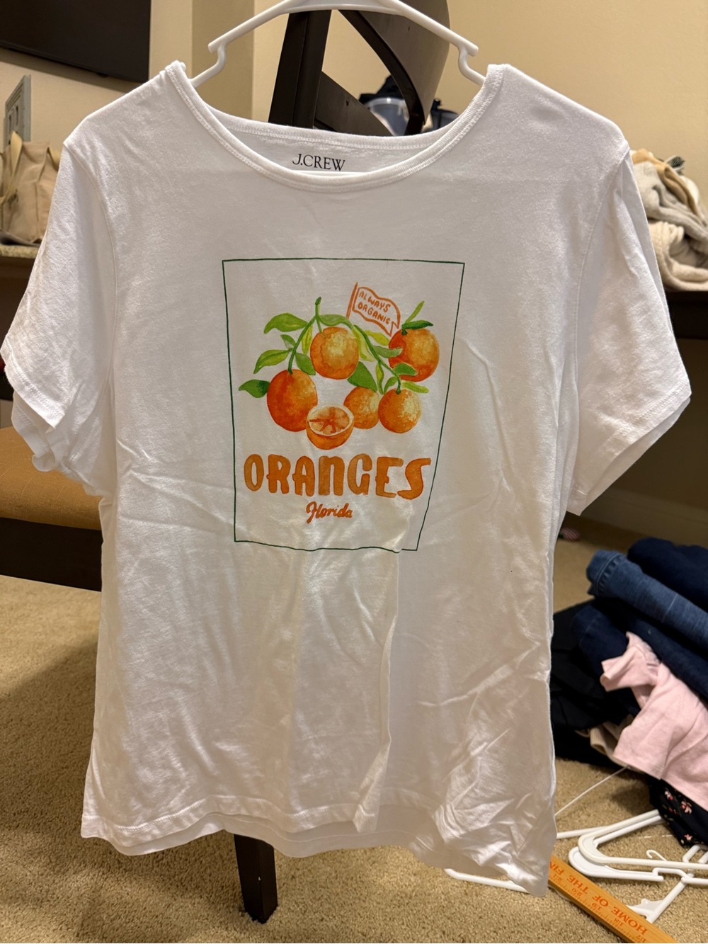 J. Crew White Graphic Tee with Orange Fruit Print